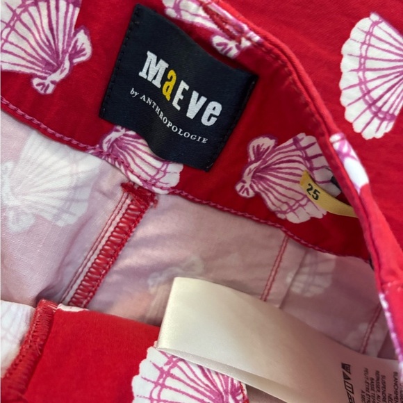 Anthropologie Maeve Red Pants with White Shell Pattern - Picture 2 of 6
